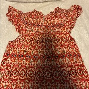 Rose and Olive Red, and Yellow Patterned Blouse